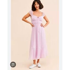 Anthropologie HUTCH Lavender Smocked Midi Dress Purple Cap Sleeve Sweetheart NWT